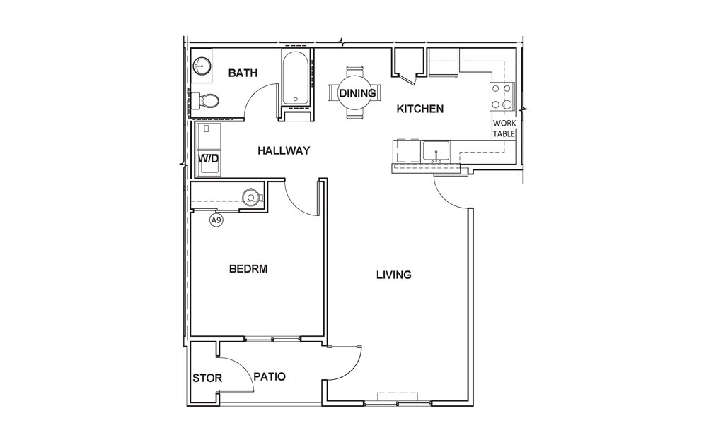 1x1 - 1 bedroom floorplan layout with 1 bath and 786 square feet. 1x1 - 1 bedroom floorplan layout with 1 bath and 786 square feet.